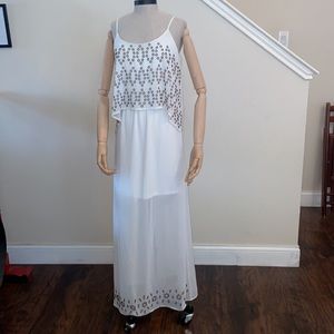 Maxi--dress.  White with bronze embellishments.